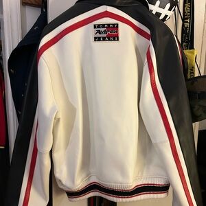 Tommy Hilfiger White and Black Bomber Jacket with Red Accents